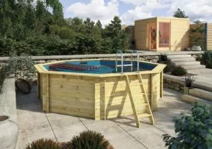 Luxusný drevený bazén osemuholníkového tvaru 4×4 m
