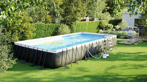 Obdĺžnikový bazén s kovovou konštrukciou