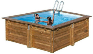 Štvorcový nadzemný drevený záhradný bazén 3,05 x 3,05 x 1,19 m